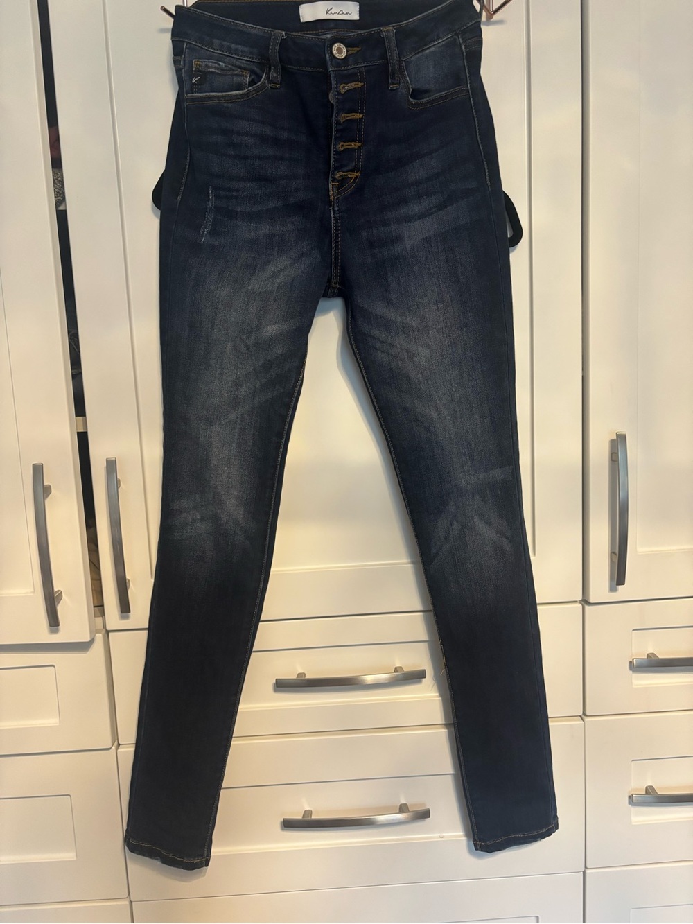 KanCan Dark Blue High-Rise Skinny Jeans with Button-Fly